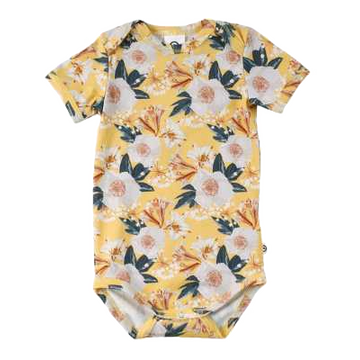 Body galben cu mânecă scurtă și imprimeu floral