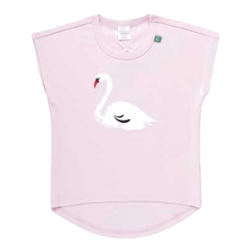 Tricou roz cu imprimeu cusut lebădă