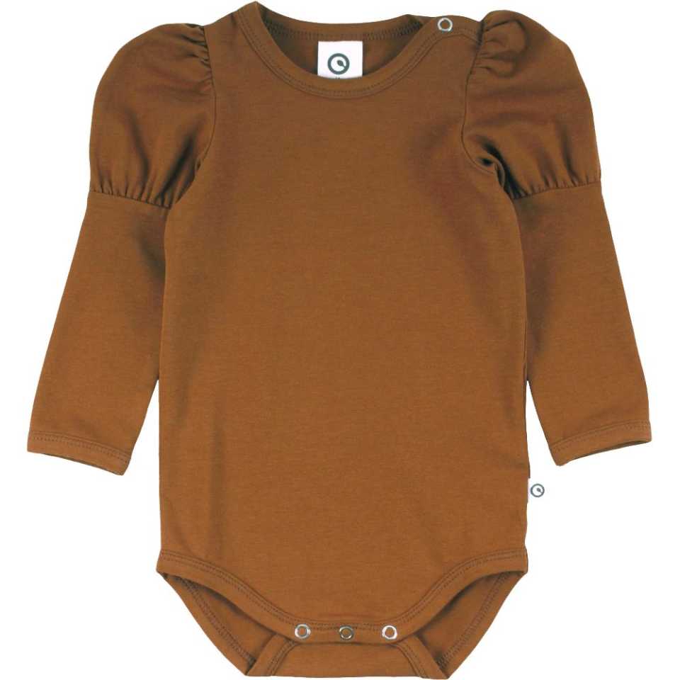 Body cu mâneci bufante, maro, din bumbac