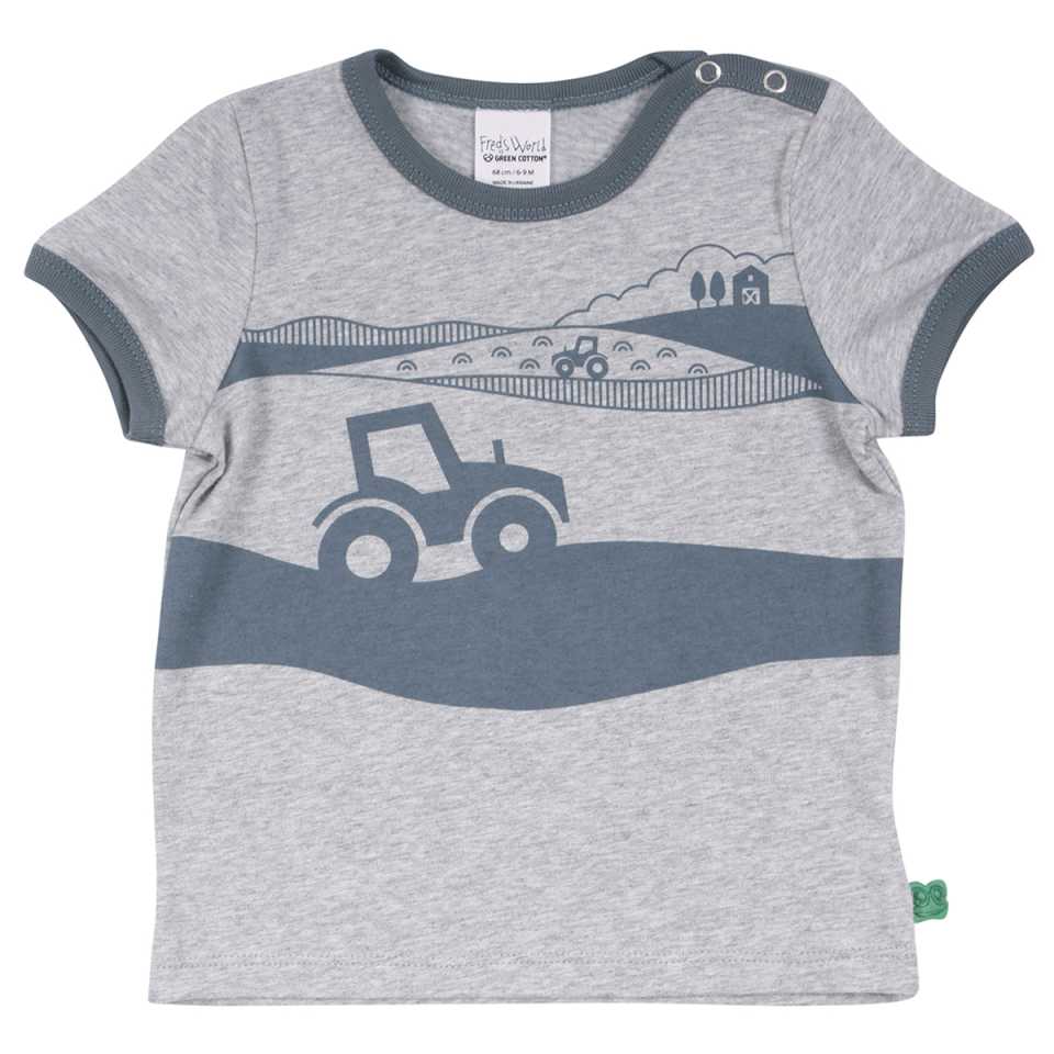 Tricou gri deschis cu imprimeu tractor în față