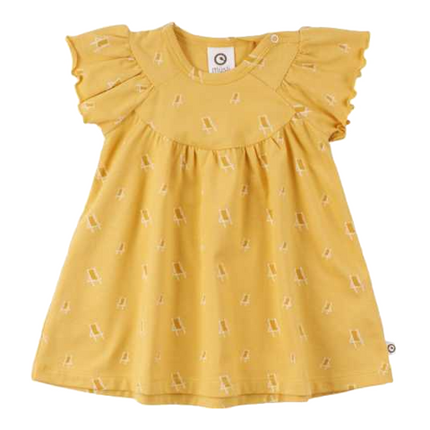 Rochie galbenă cu imprimeu șezlonguri Musli
