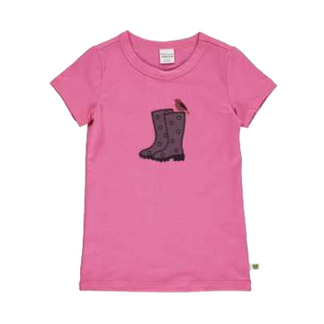 Tricou roz cu imprimeu cusut cizme
