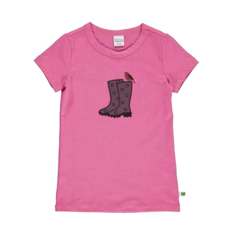 Tricou roz cu imprimeu cusut cizme