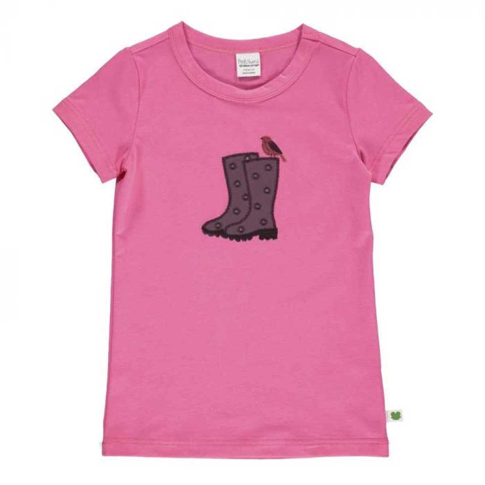 Tricou roz cu imprimeu cizme pentru fete