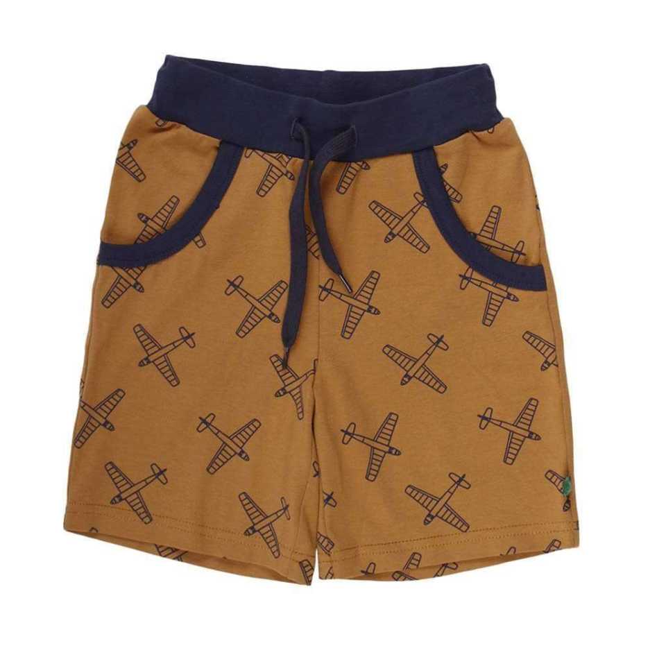 Pantaloni scurți maro cu imprimeu avioane