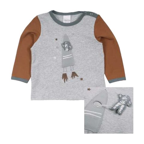 Bluziță gri cu imprimeu rachetă și astronaut