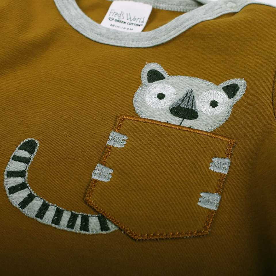 Bluziță pesto cu imprimeu cusut lemur pentru bebeluși