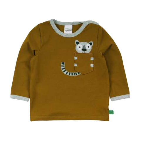 Bluziță pesto cu imprimeu cusut lemur pentru bebeluși