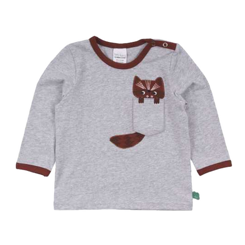 Bluziță gri cu imprimeu cusut raton pentru bebeluși