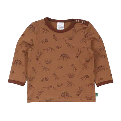 Bluziță maro cu imprimeu dinozauri pentru bebeluși