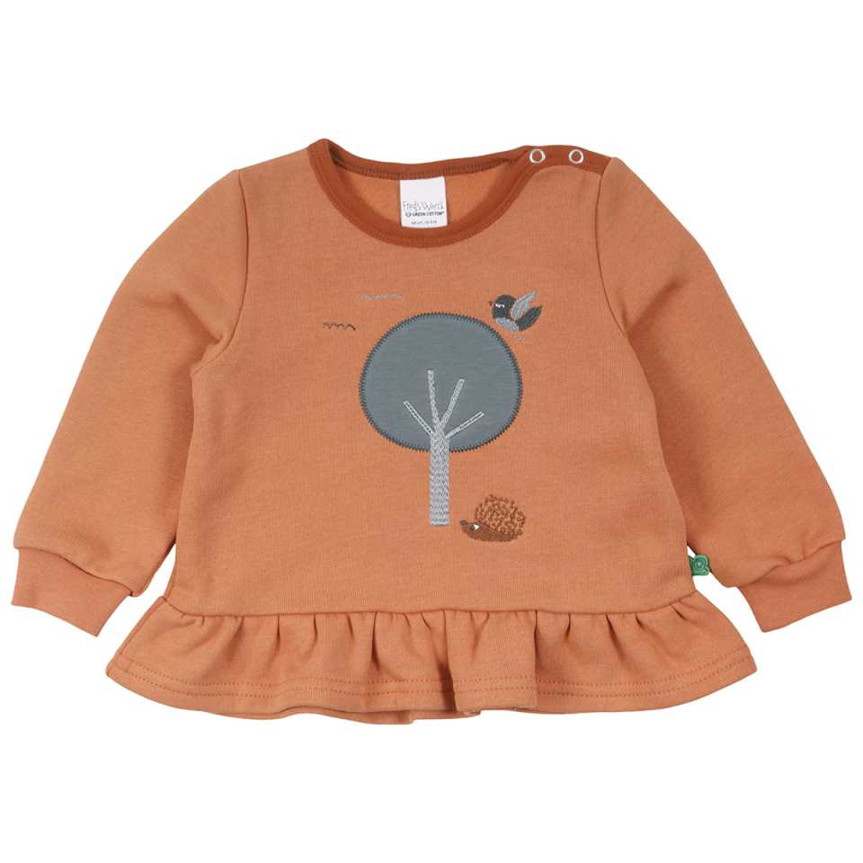 Bluză groasă portocalie cu peplum și imprimeu copac pentru bebeluși