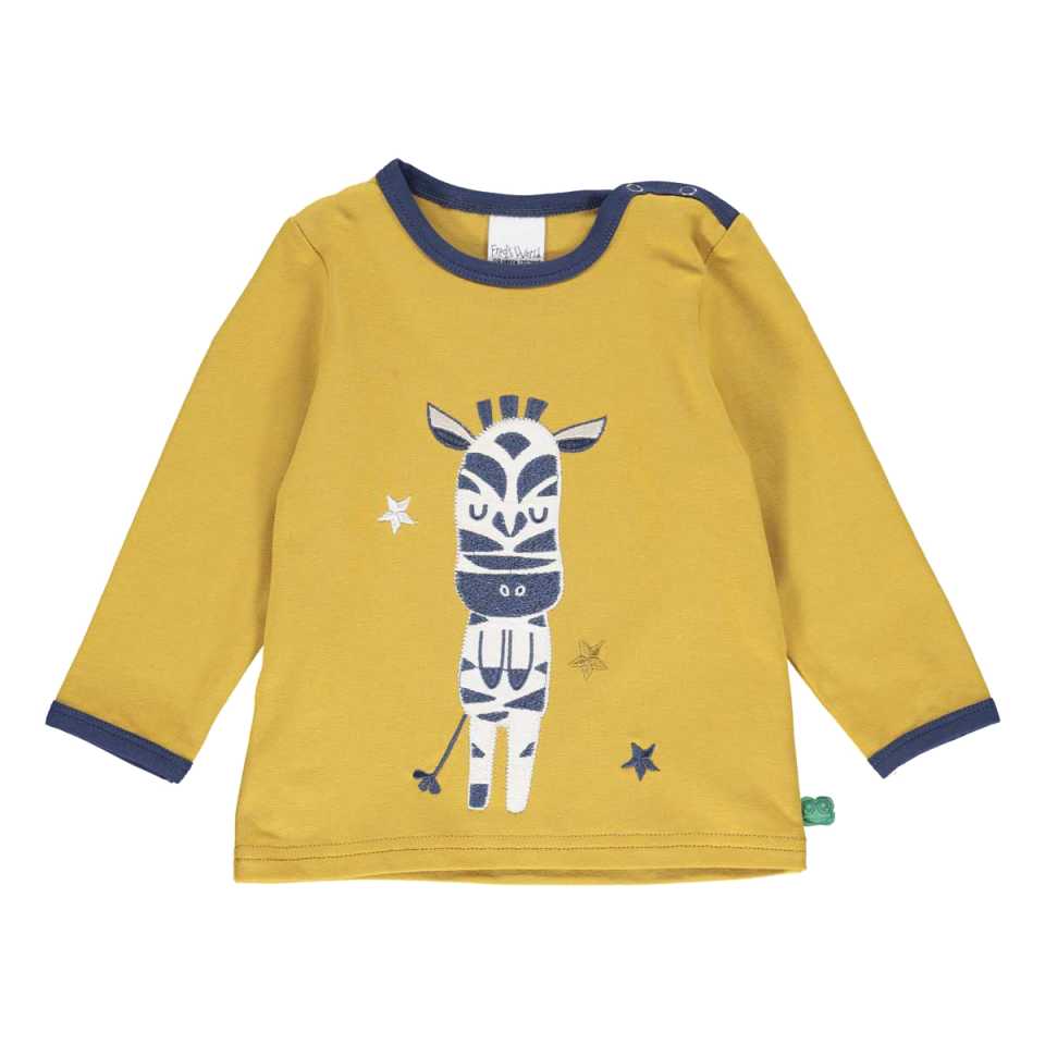 Bluziță galbenă cu imprimeu cusut zebră pentru bebeluși