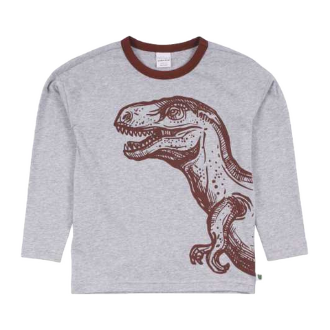 Bluziță gri deschis cu imprimeu dinozaur din bumbac organic