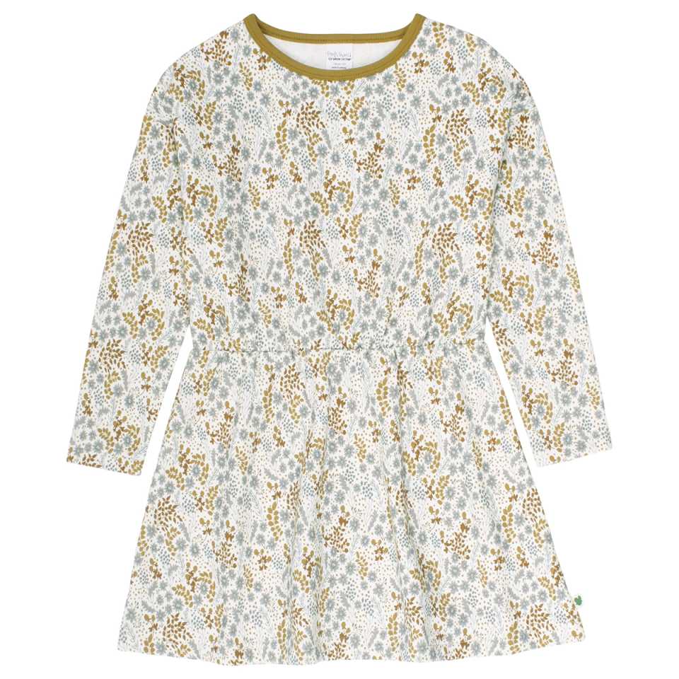 Rochie crem groasă, cu imprimeu vegetal, din bumbac organic