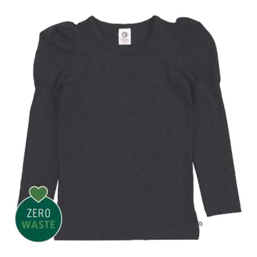 Bluză neagră cu mâneci bufante din bumbac organic