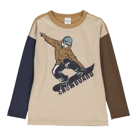 Bluză bej cu imprimeu snowboarder pentru copii