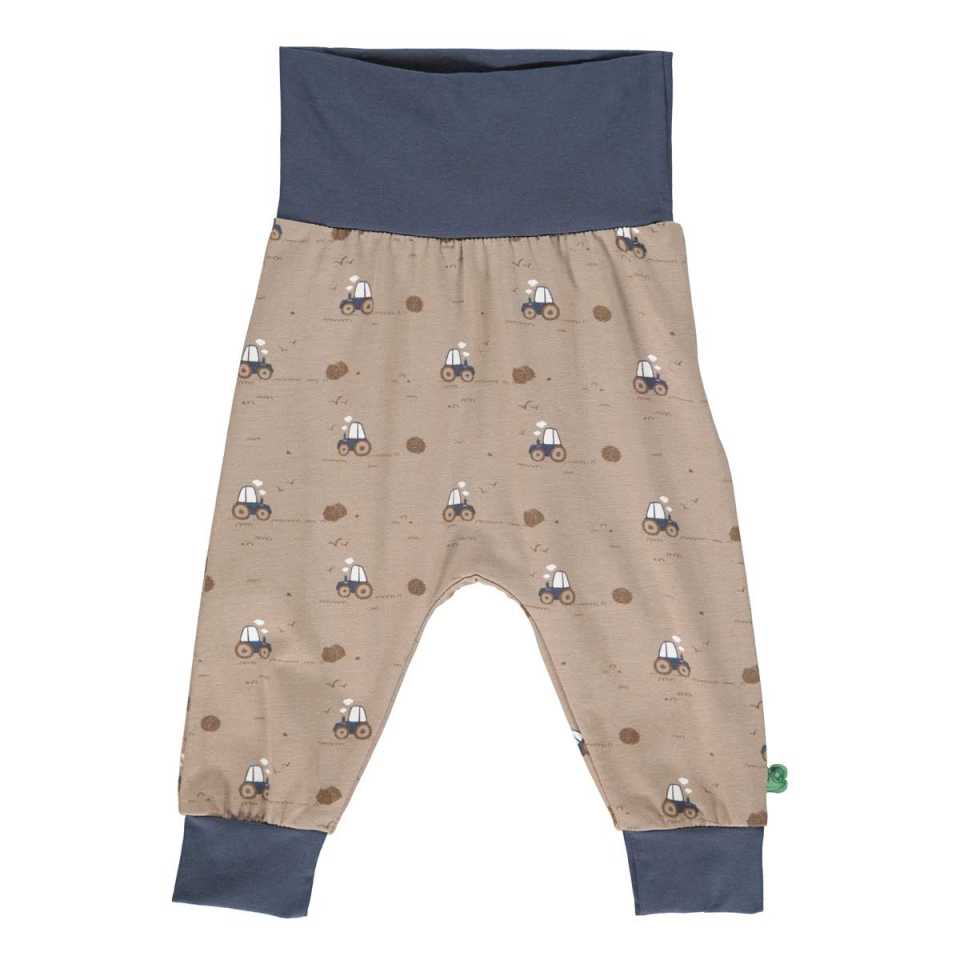 Pantaloni bej cu imprimeu tractoare pentru bebeluși
