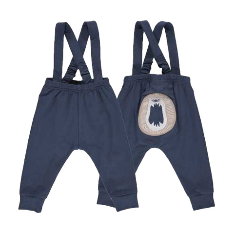 Pantaloni bleumarin cu bretele și imprimeu animal