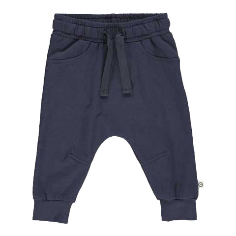 Pantaloni bleumarin, confortabili cu buzunare aparente, pentru bebeluși