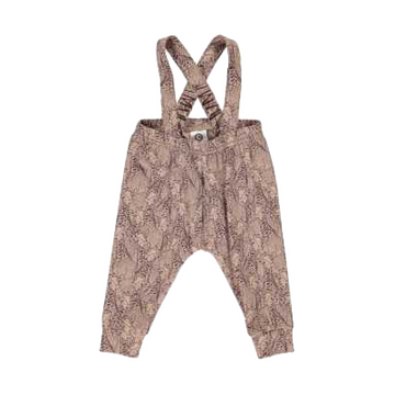 Pantaloni bej cu bretele și imprimeu girafe