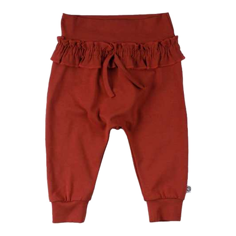 Pantaloni ruginii cu volănaș din bumbac organic