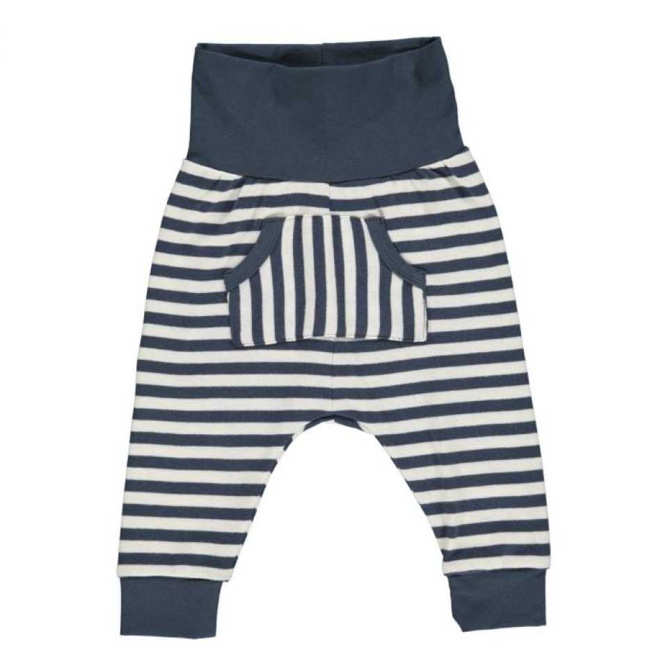 Pantaloni moi cu dungi bleumarin și buzunar pentru bebe