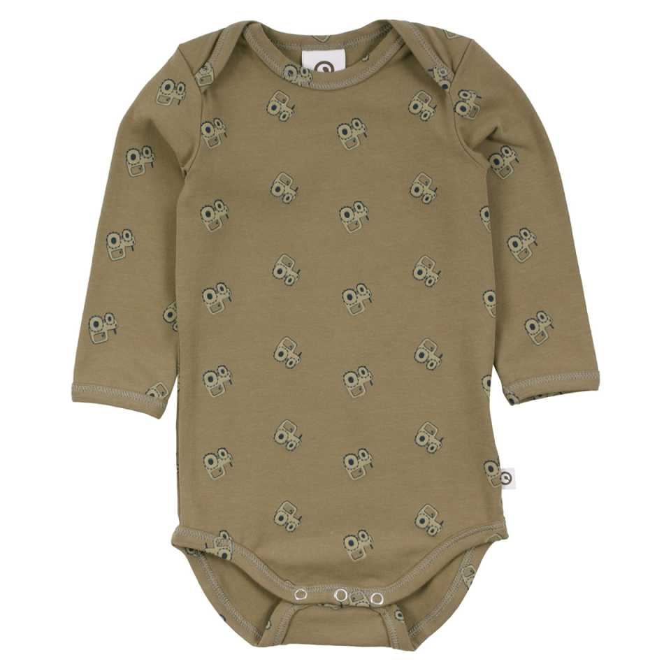 Body verde cu imprimeu tractoare pentru bebeluși