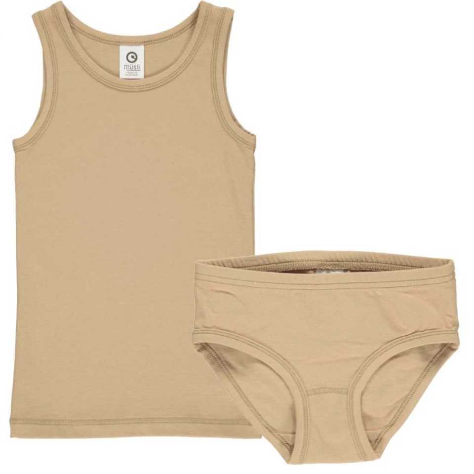 Set bej format din maieu și chilot pentru fete