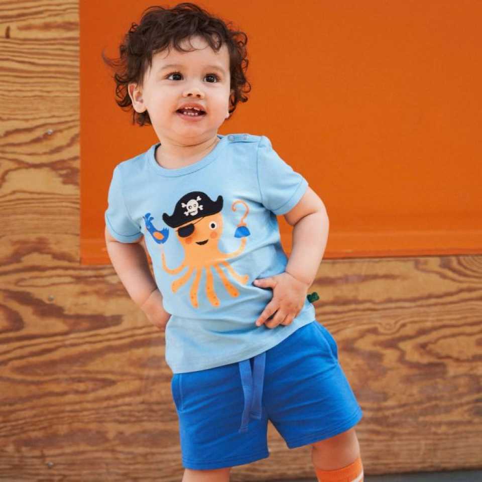 Tricou bleu cu imprimeu caracatiță pirat pentru bebeluși