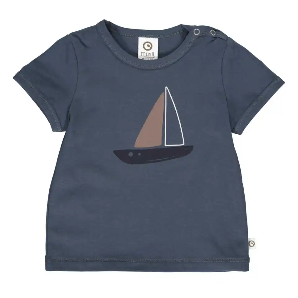 Tricou bleumarin cu imprimeu barcă pentru bebeluși