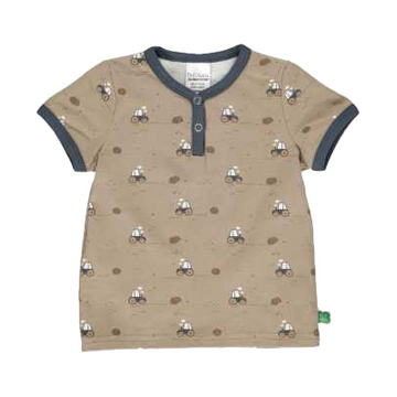 Tricou bej cu imprimeu tractoare pentru bebeluși