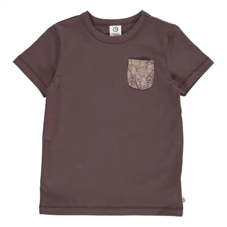 Tricou maro cu buzunar cu imprimeu girafă