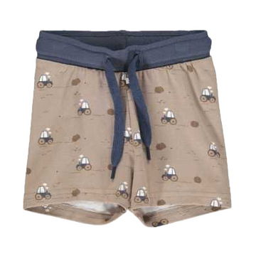 Pantaloni scurți bej cu imprimeu tractoare, pentru bebeluși