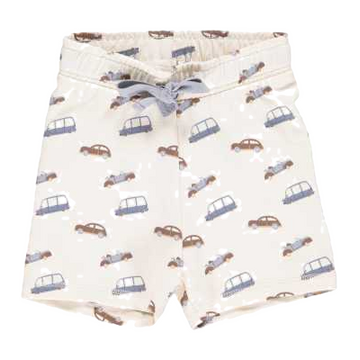 Pantaloni scurți crem cu imprimeu mașini, pentru bebeluși