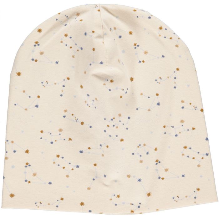 Căciulă crem din bumbac organic cu imprimeu constelații