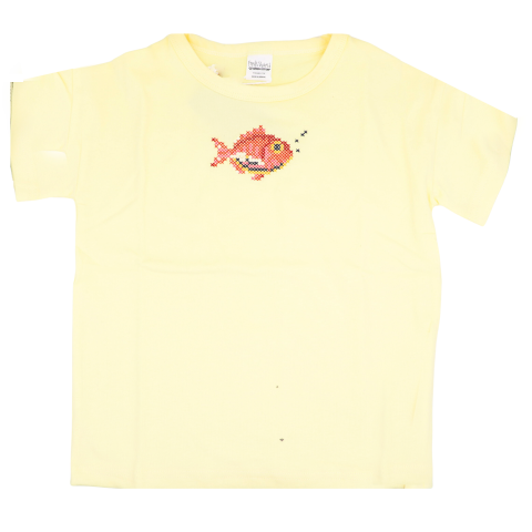 Tricou galben cu broderie pește