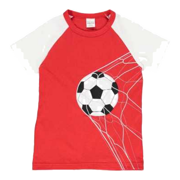 Tricou roșu cu imprimeu minge de fotbal pentru copii