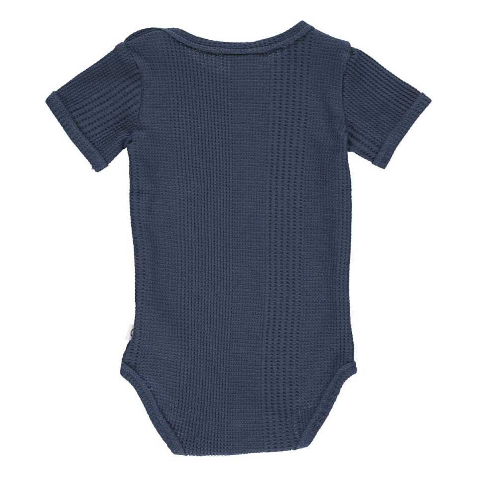 Body bleumarin Waffle rib cu mânecă scurtă