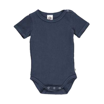 Body bleumarin Waffle rib cu mânecă scurtă
