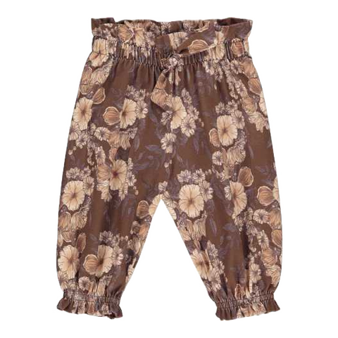 Pantaloni maro cu imprimeu floral pentru bebeluși