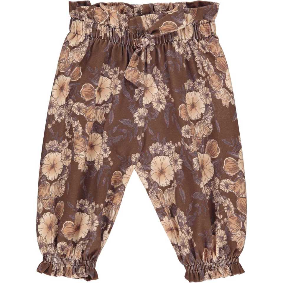 Pantaloni maro cu imprimeu floral pentru bebeluși