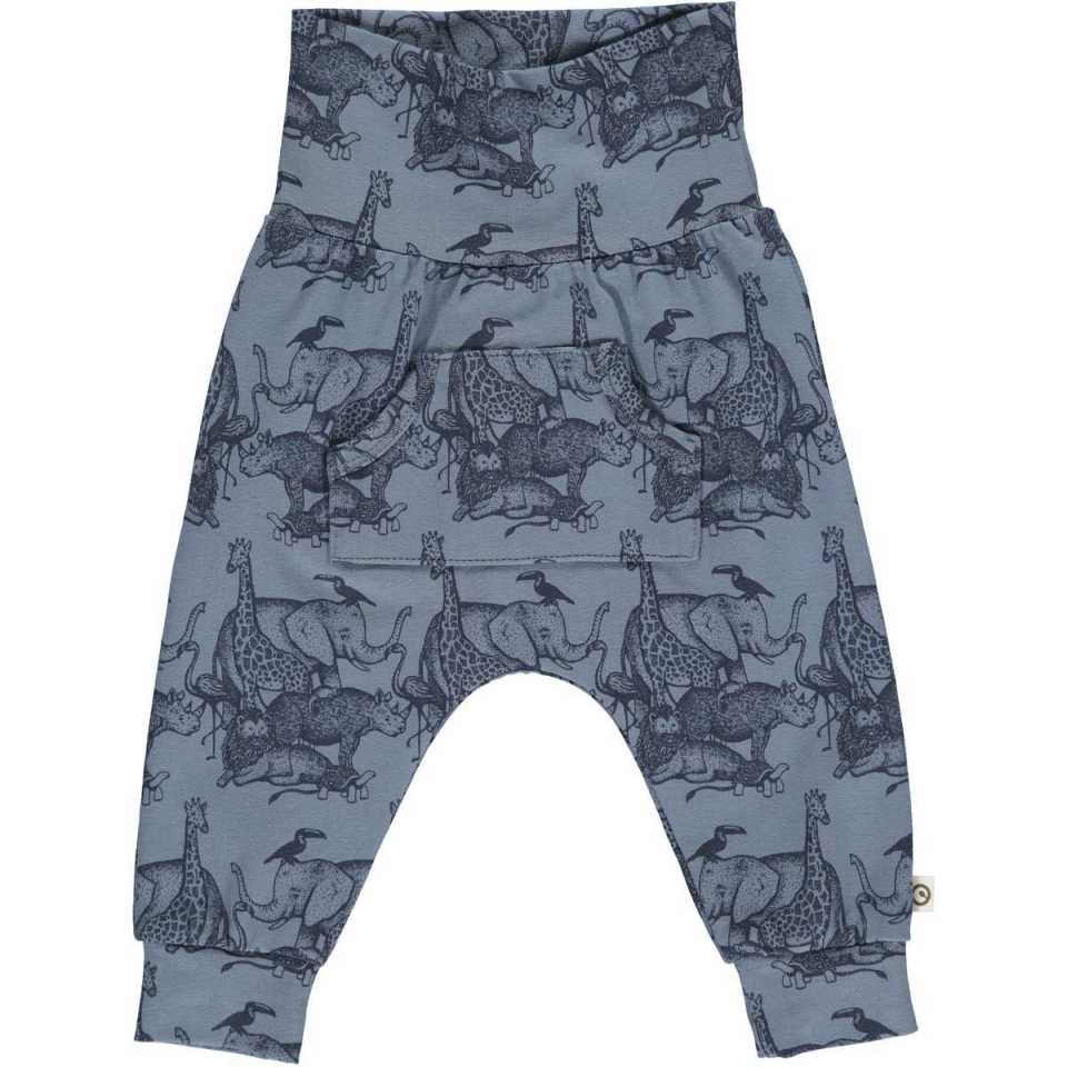 Pantaloni albaștri cu imprimeu animale sălbatice pentru bebeluși