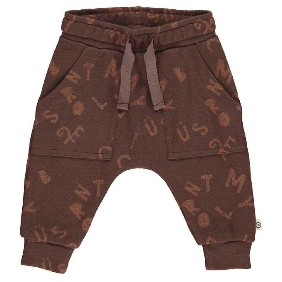 Pantaloni maro închis cu imprimeu litere pentru bebeluși