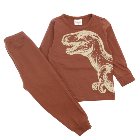 Pijamale maro cu imprimeu dinozaur