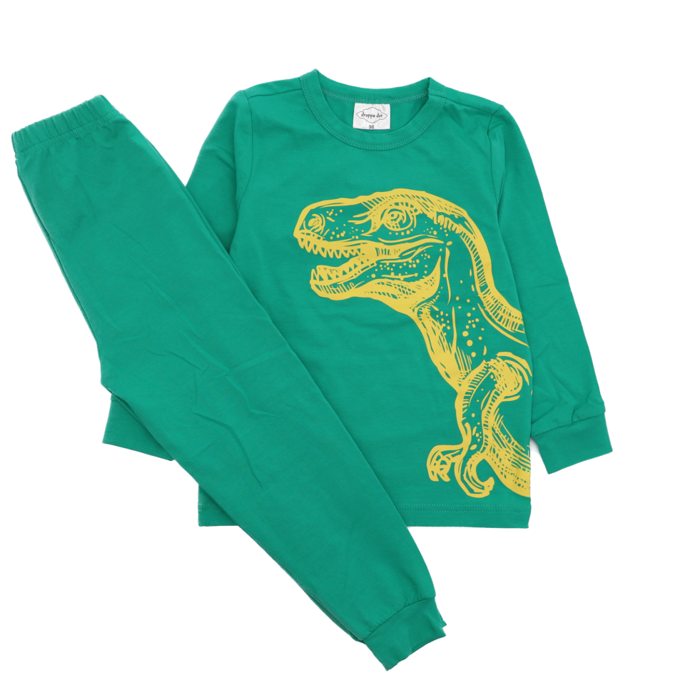 Pijamale verzi cu imprimeu dinozaur