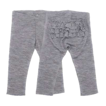 Pantaloni gri închis cu volan din lână merinos