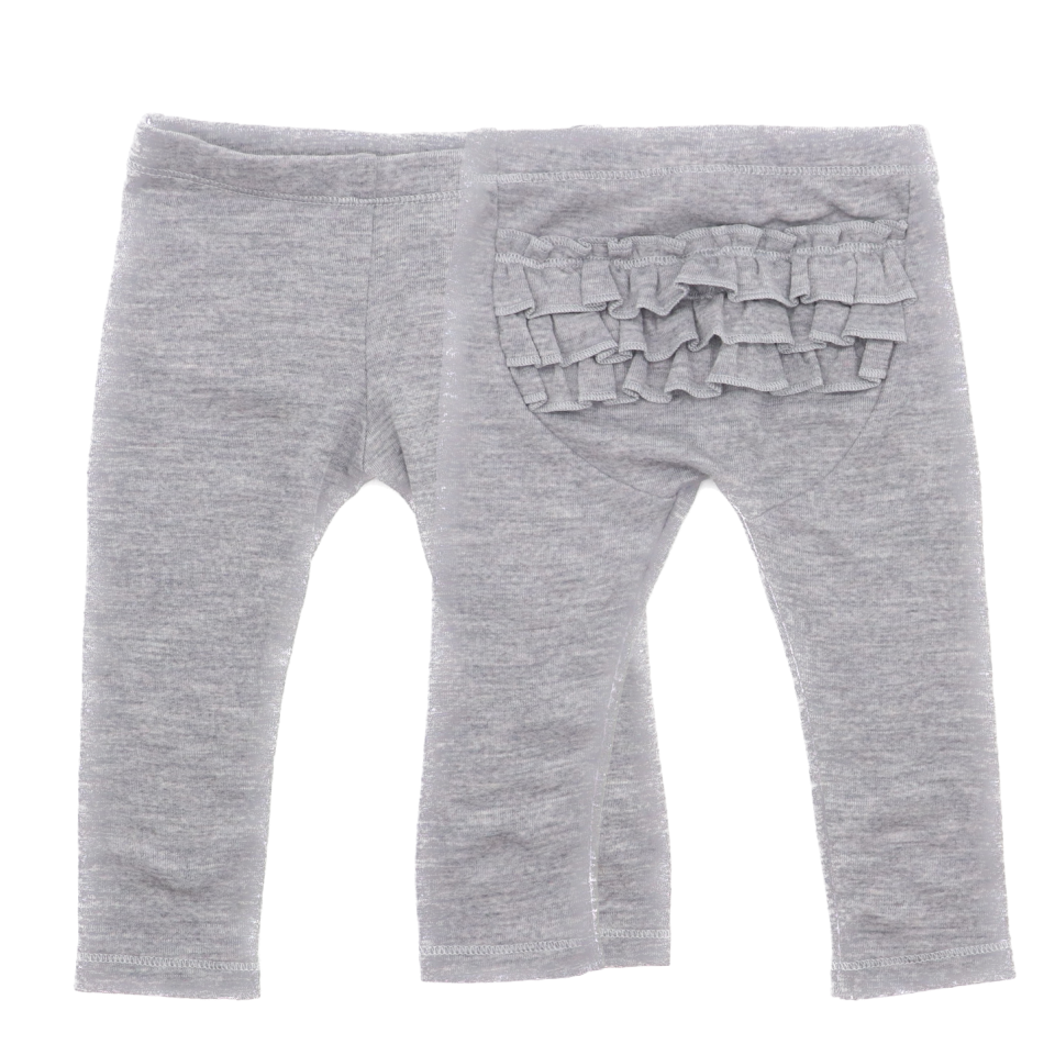 Pantaloni gri deschis cu volan din lână merinos