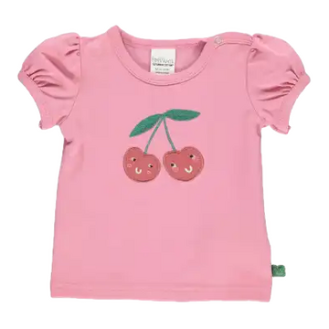 Tricou roz cu imprimeu cireșe pentru bebeluși