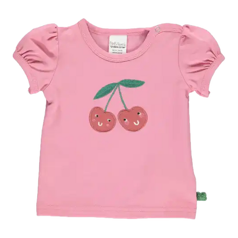 Tricou roz cu imprimeu cireșe pentru bebeluși