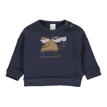 Bluză groasă bleumarin cu imprimeu elicopter